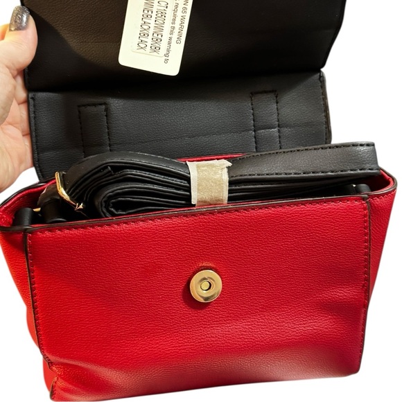 Di Vita Collection Red & Gray Structured Shoulder Bag Purse NWT Faux Leather - Picture 12 of 13